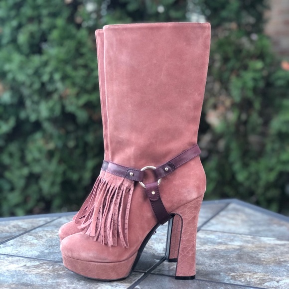 Just Cavelli Yoda 17 Fringe Platform Suede Heeled Boots - Picture 11 of 12